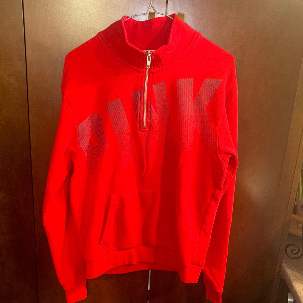 PINK Victoria's Secret Vivid Red Half-Zip Sweater